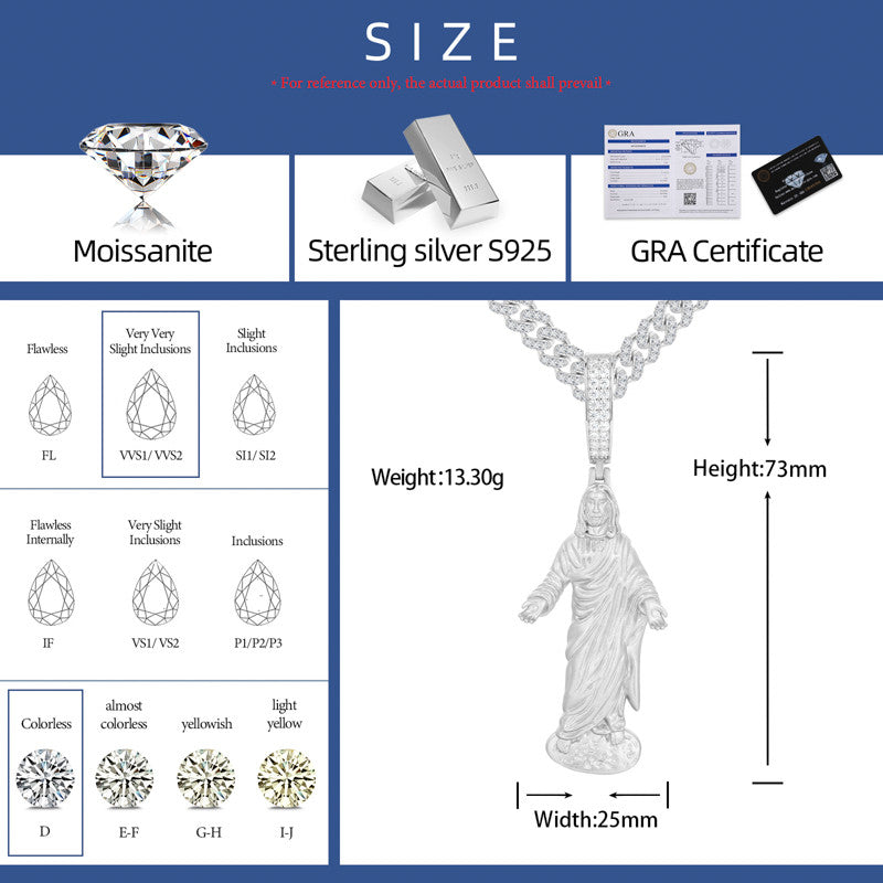 Thou Art Jesus | Hip Hop 18K Gold 925 Sterling Silver Moissanite Diamond Jesus Piece Pendant Chain