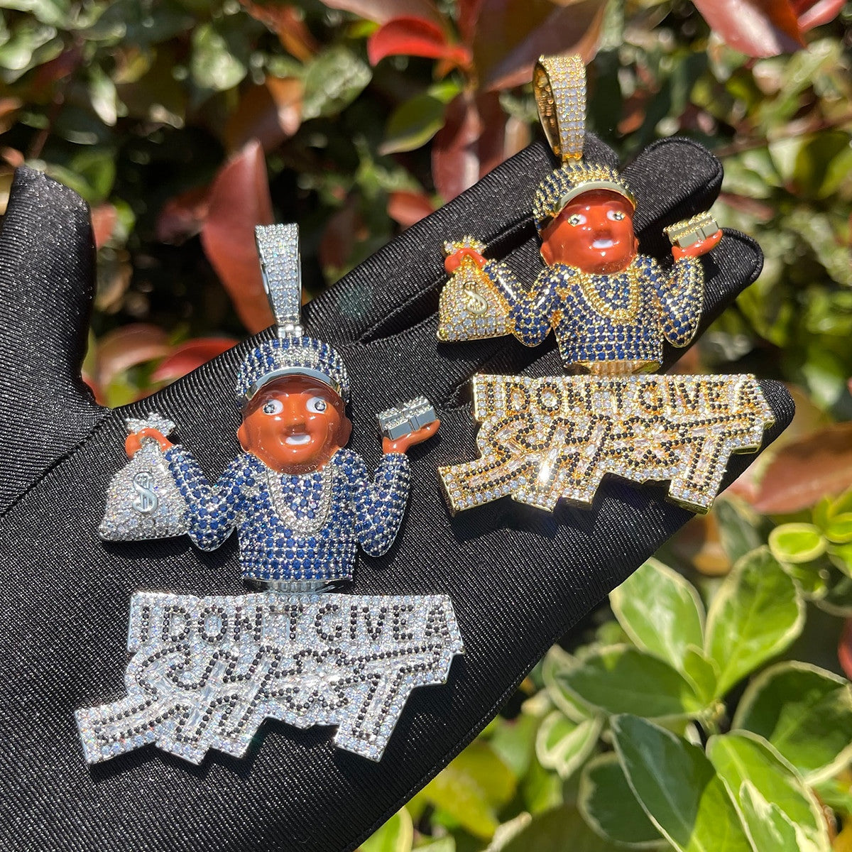 I Dont Give a Sh*t | Iced Blinged Out Money Bag Hip Hop Pendant Chain Necklace