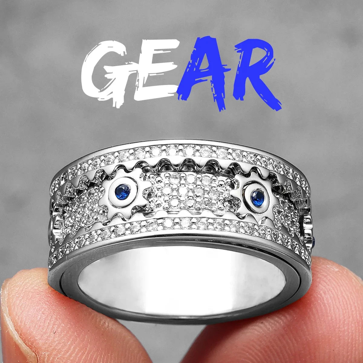 Rotating Gems | Iced Blinged Out Spinning Gears Gemstone No Fade Stainless Steel Rings