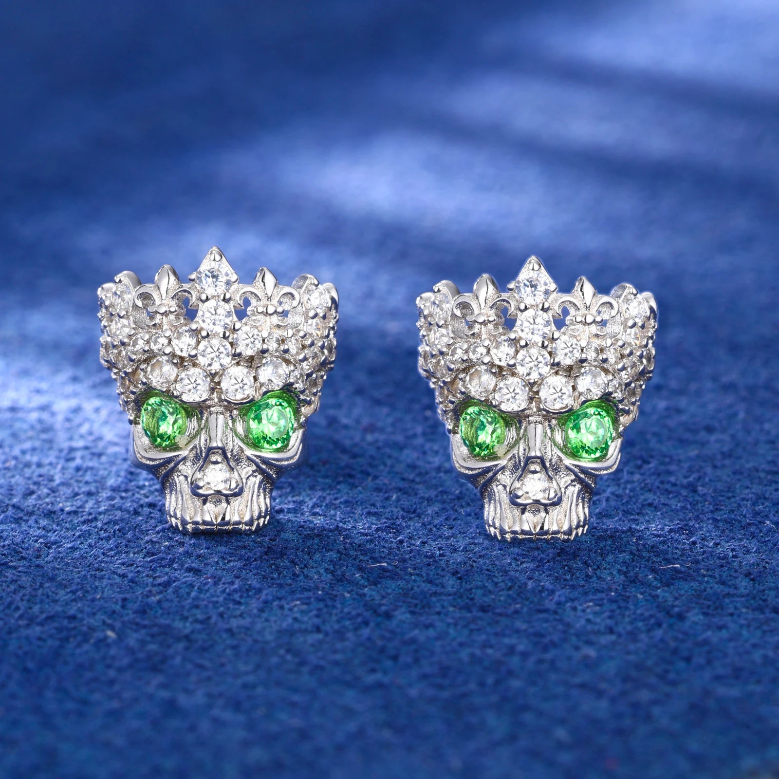 The Undead | Fleur De Lis Crown Skull Head Hip Hop Moissanite Diamond 925 Earrings