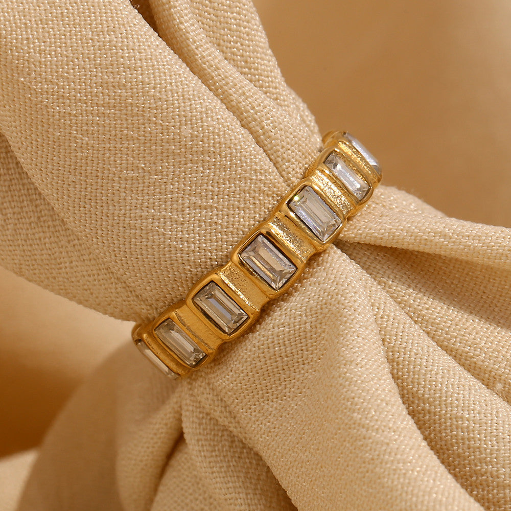 Baguette CZ Stone Index Finger Ring 18k Gold No Fade Stainless Steel Zircon rings