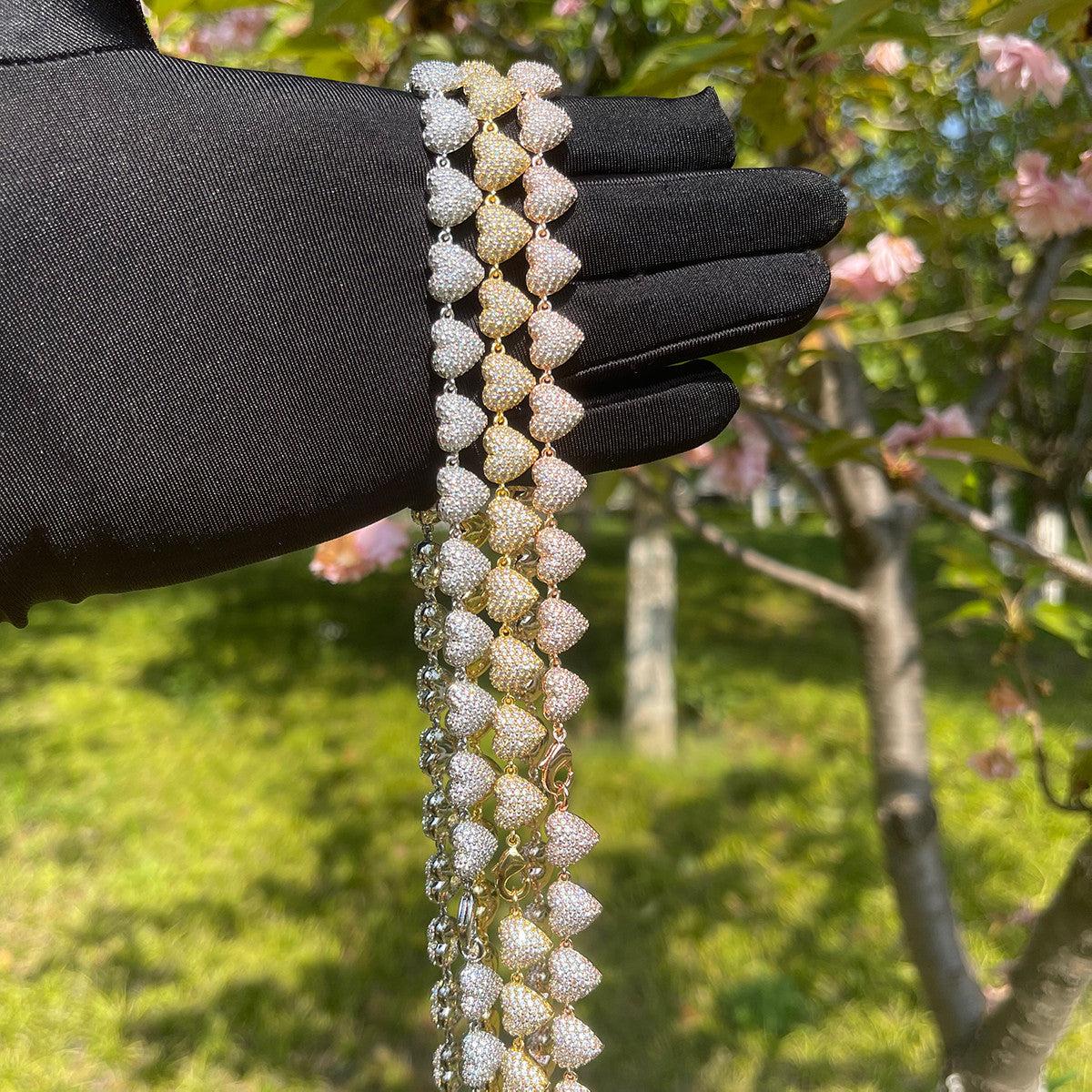 Heart of Gold | Ladies 24k Gold 925 Silver Heart Link VVS Diamond CZ Necklace