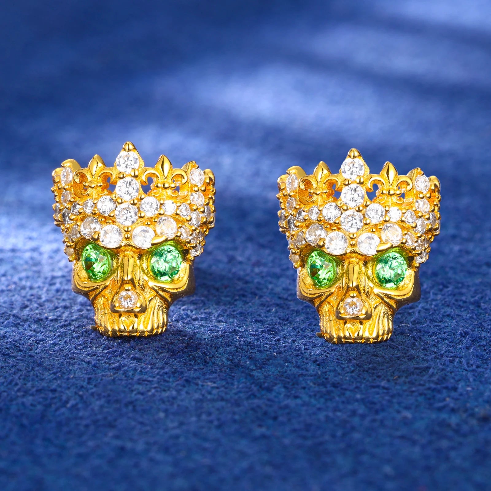 The Undead | Fleur De Lis Crown Skull Head Hip Hop Moissanite Diamond 925 Earrings