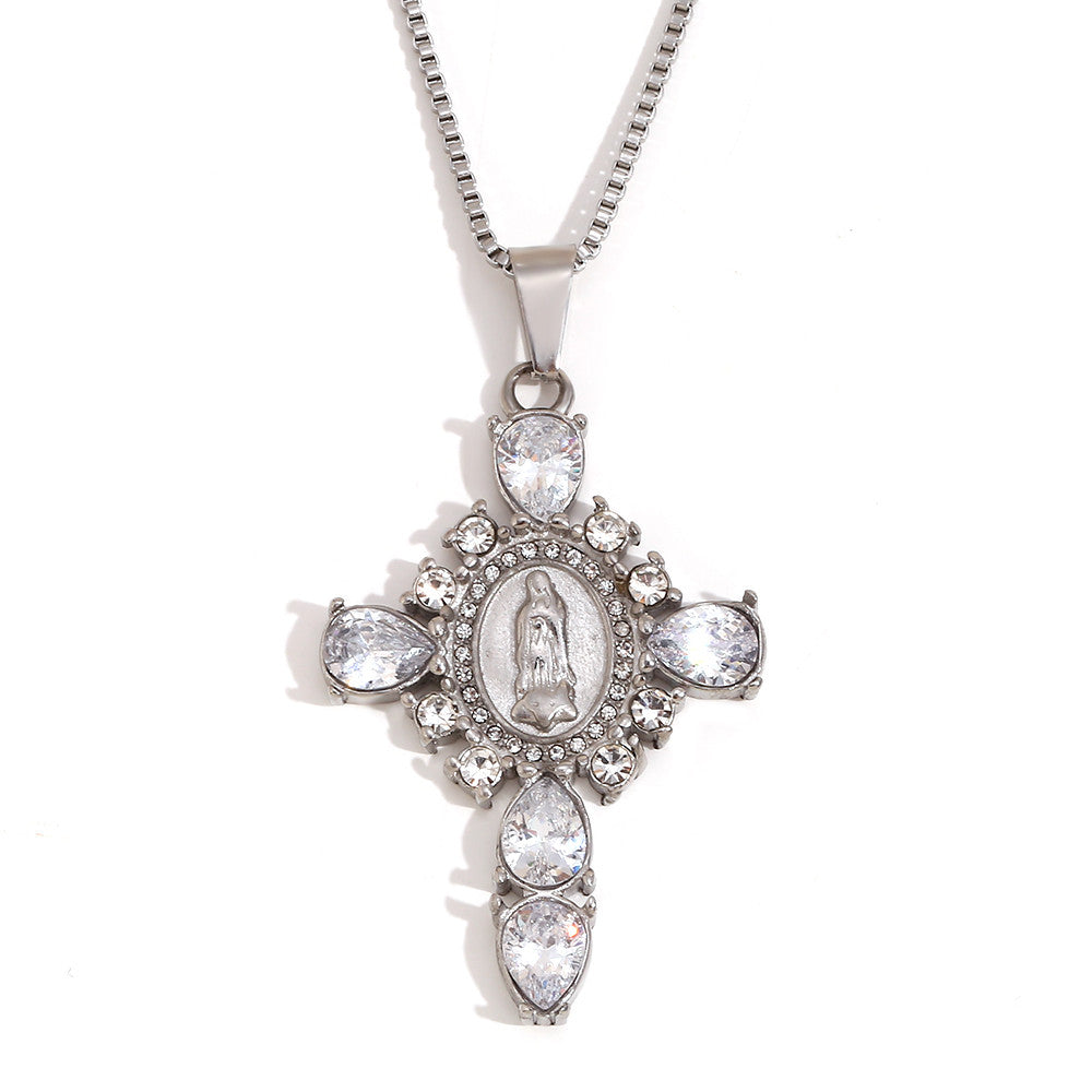 18k Gold Solid Stainless Steel Waterproof Virgin Mary Cross Pendant Necklace
