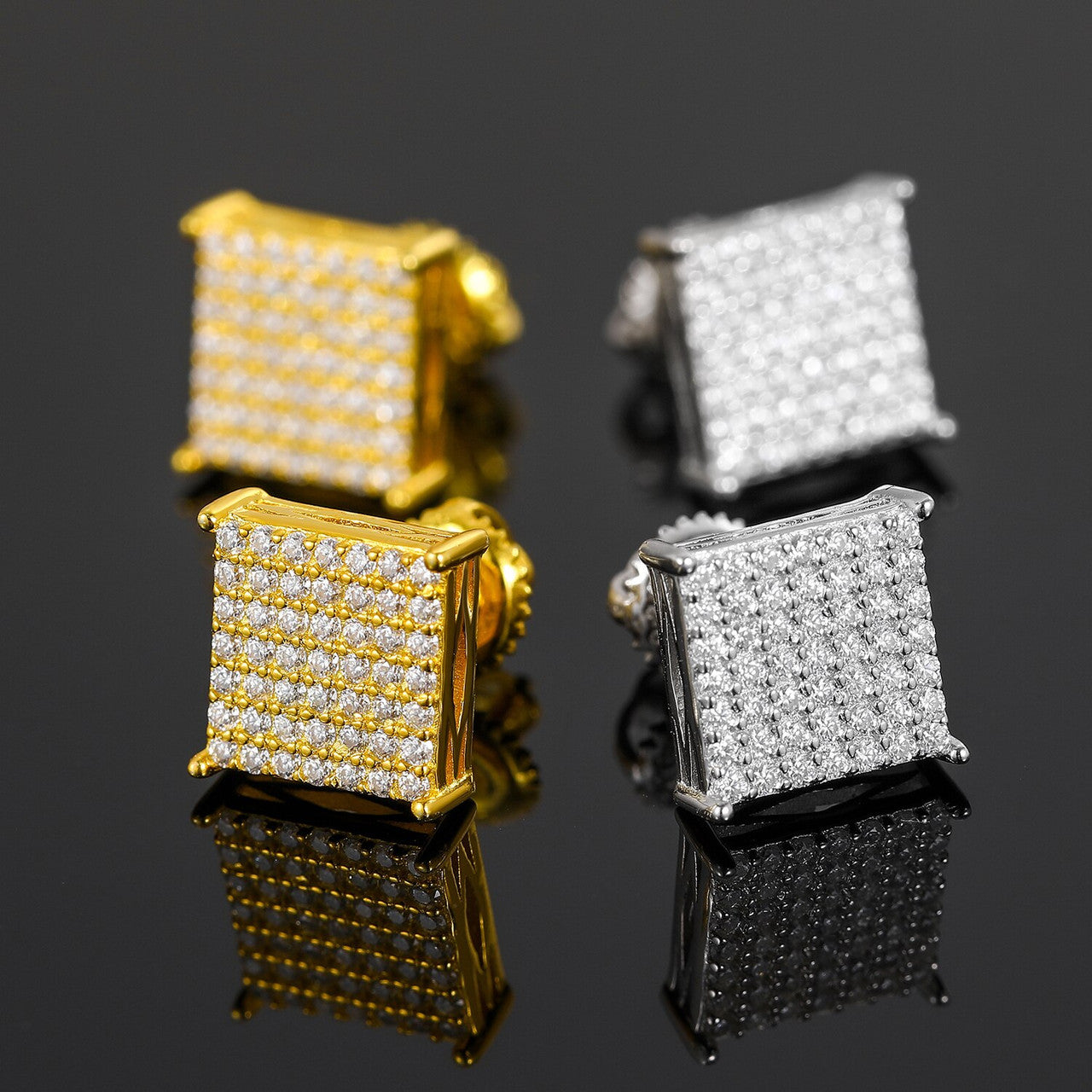 Genuine VVS Diamond 925 Solid Silver Iced Block Blinged Out Earrings