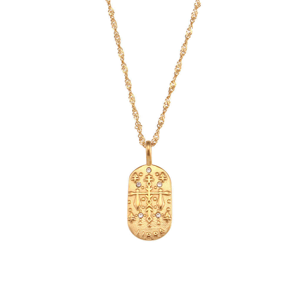 Ladies 18k Gold Waterproof Stainless Steel CZ Zodiac Sign Bling Pendant