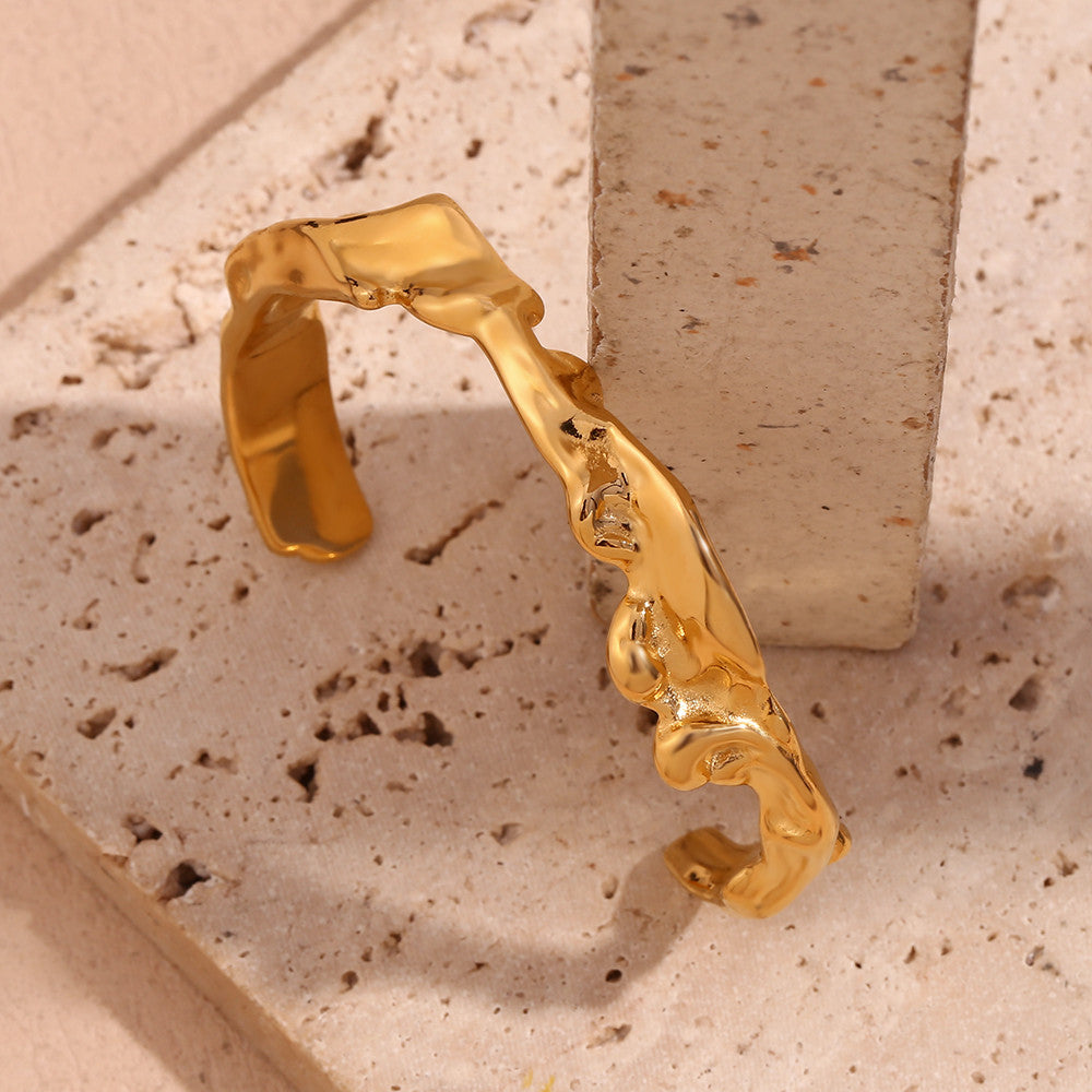 Women's 18k Gold Stainless Steel Waterproof Irregular Wave Pattern Bracelets
