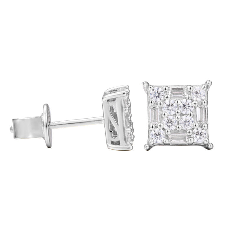 Certified Baguette Cut Moissanite Diamond 925 Solid Sterling Silver Hip Hop Stud Earring