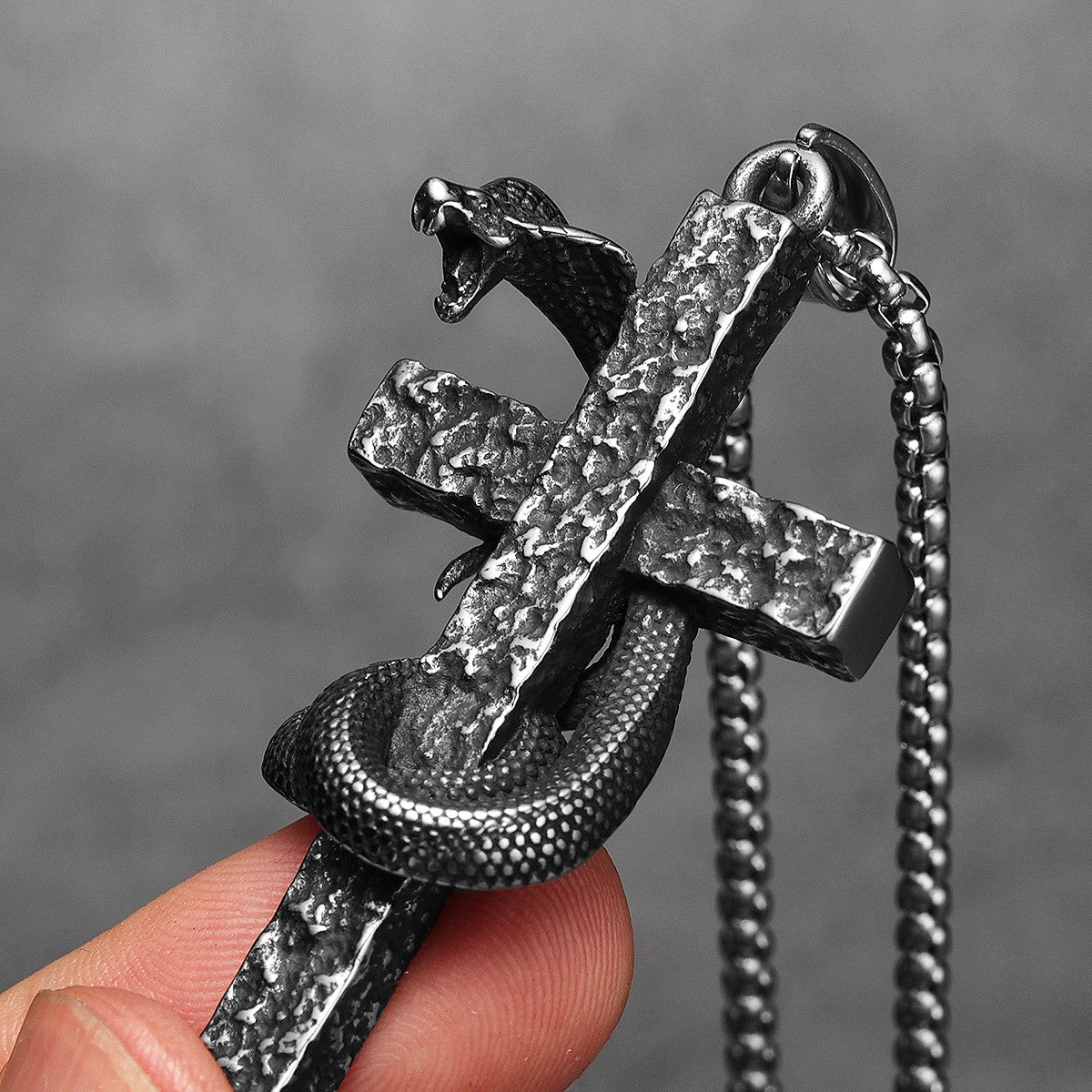 Cobra Cross | Solid Stainless Steel Good VS Evil Street Wear Pendant Chain Necklace
