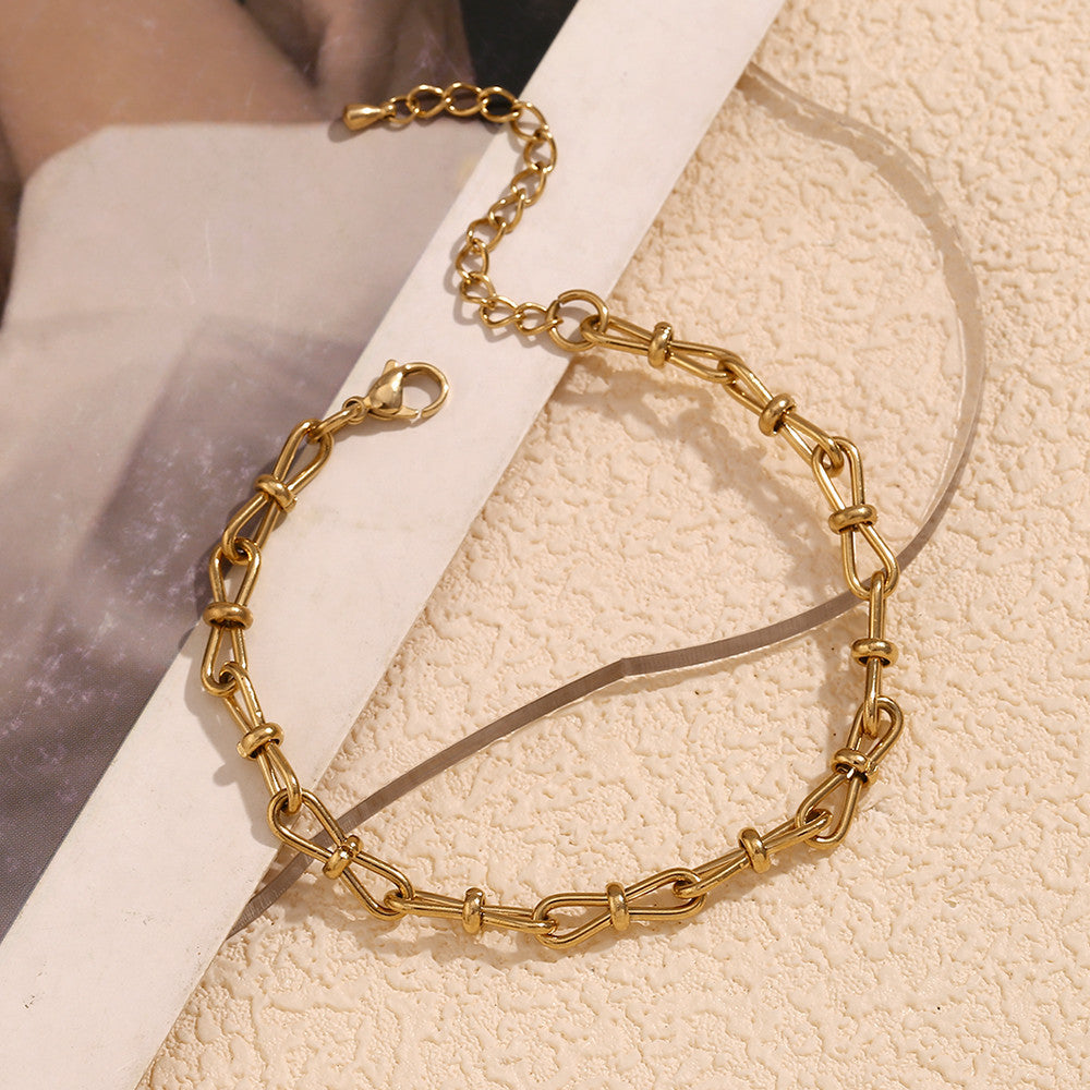 18k Gold Stainless Steel Waterproof Paper Clip Knot Bowtie Link Chain Anklet Ankle Bracelets