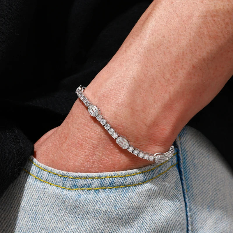 3MM Moissanite Diamond Luxury Iced Blinged Out 925 Sterling Silver Tennis Bracelet
