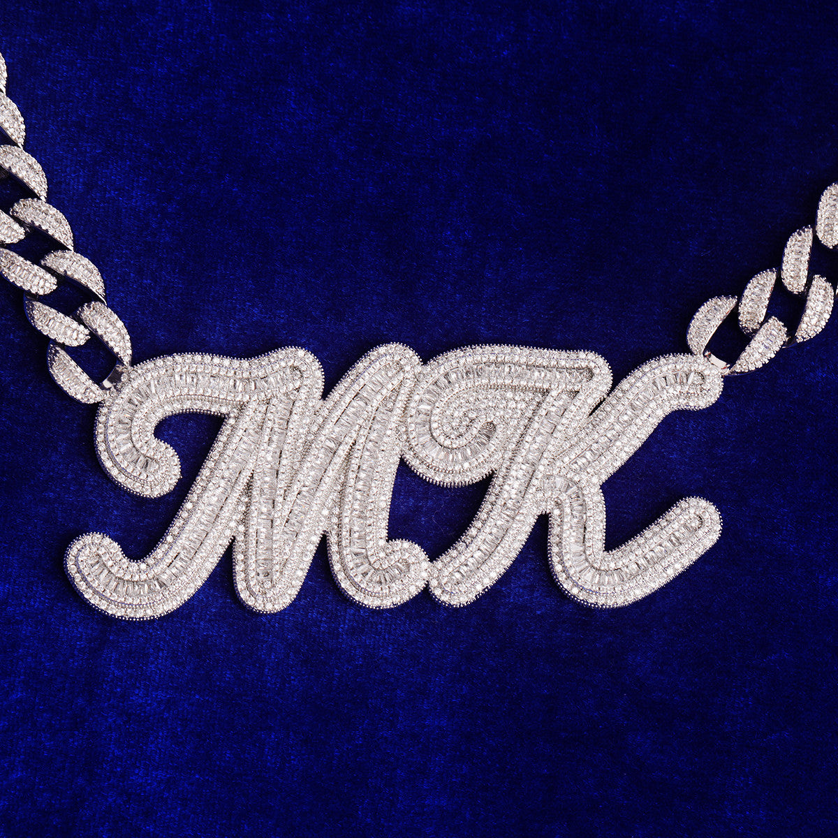 FrostBite | VVS Diamond CZ Iced Script Letter Baguette Nameplate Hip Hop Pendant