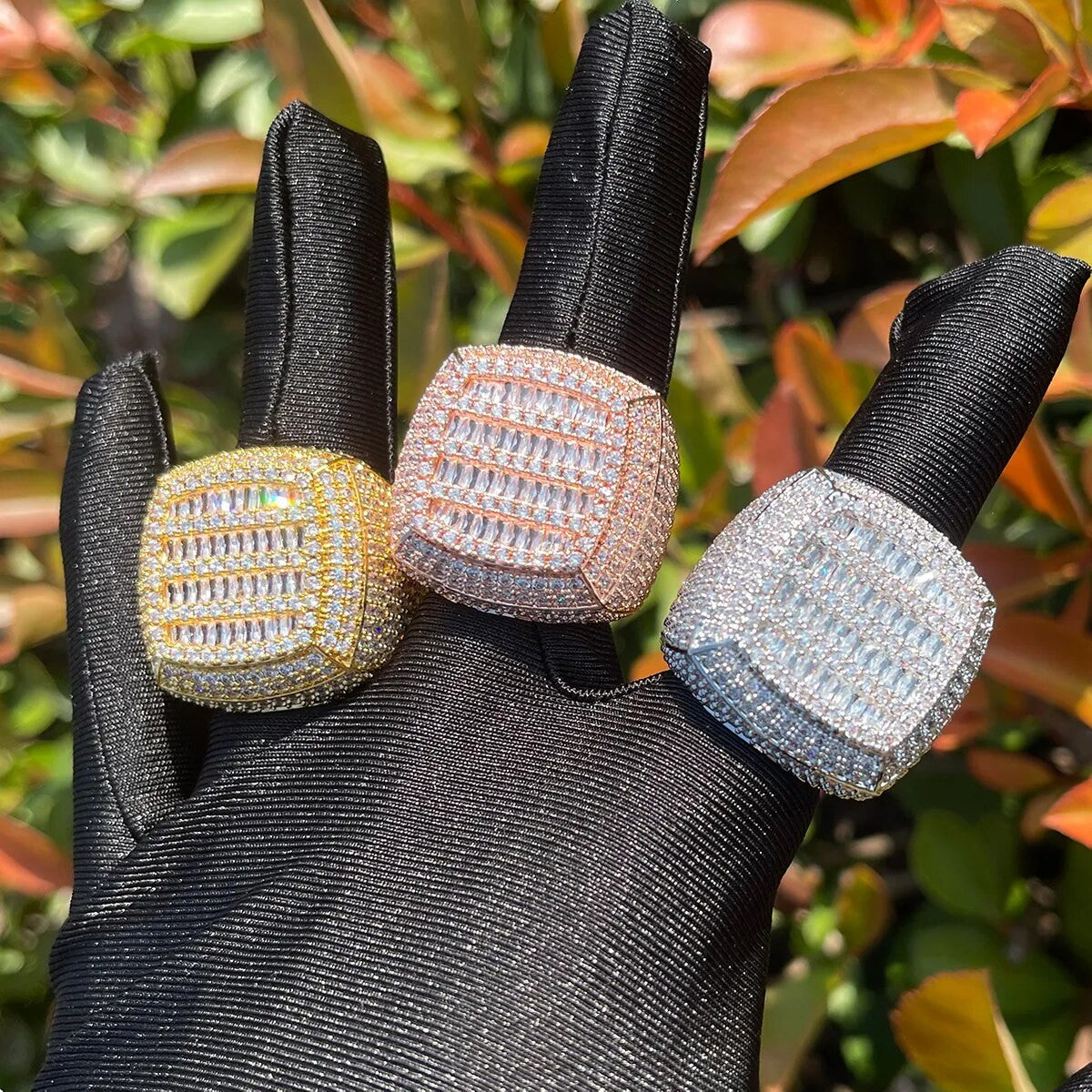 The Cold Front | Baguette &amp; Round Stone VVS Diamond CZ Hip Hop Prong Set Rings