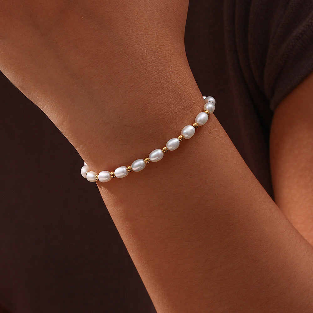 18k Gold Freshwater Pearls Mixed Adjustable Stainless Steel Water Resistant Bracelet