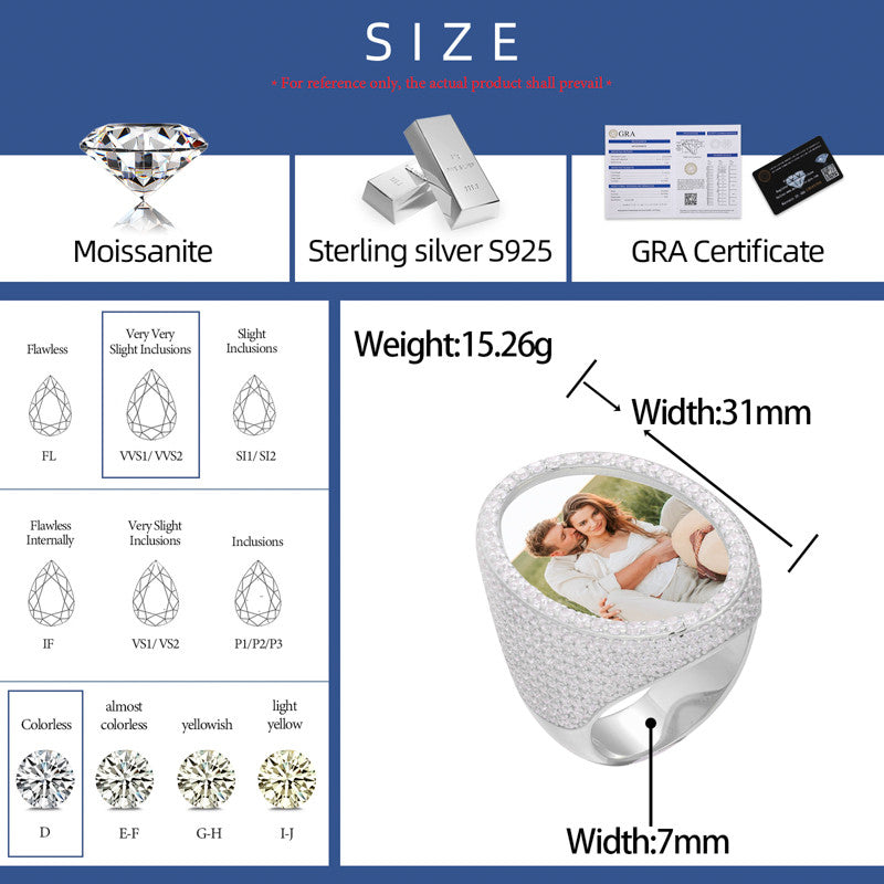 Precious Moments | Solid Sterling Silver Moissanite Diamond Hip Hop Photo Memory Rings