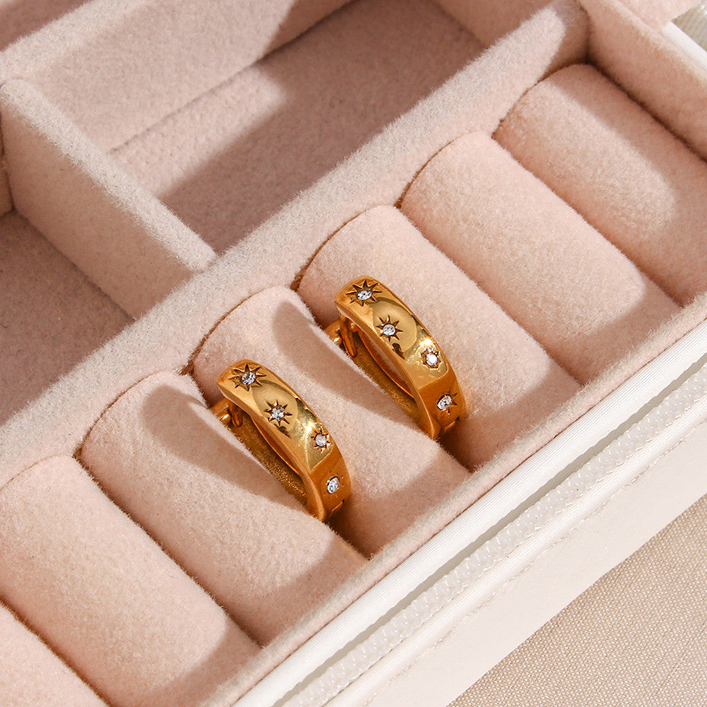 Women's Waterproof No Fade Stainless Steel Small Size Chunky Hoop Huggie Earrings