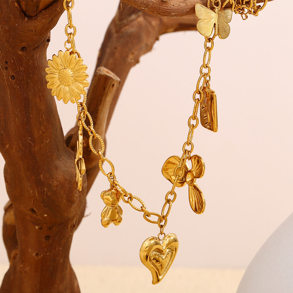 Ladies Stainless Steel Stylish 18k Gold Waterproof Choker Butterfly Flower Heart Necklace