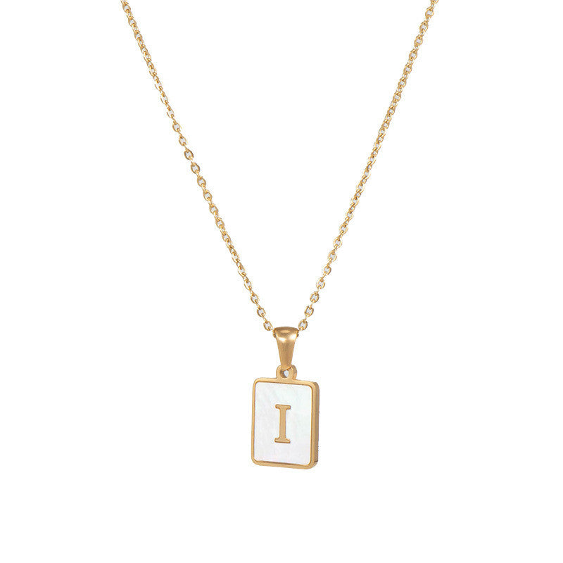 18k Gold Over Stainless Steel Mother of Pearl Shell Tarnish Free Initial Necklace