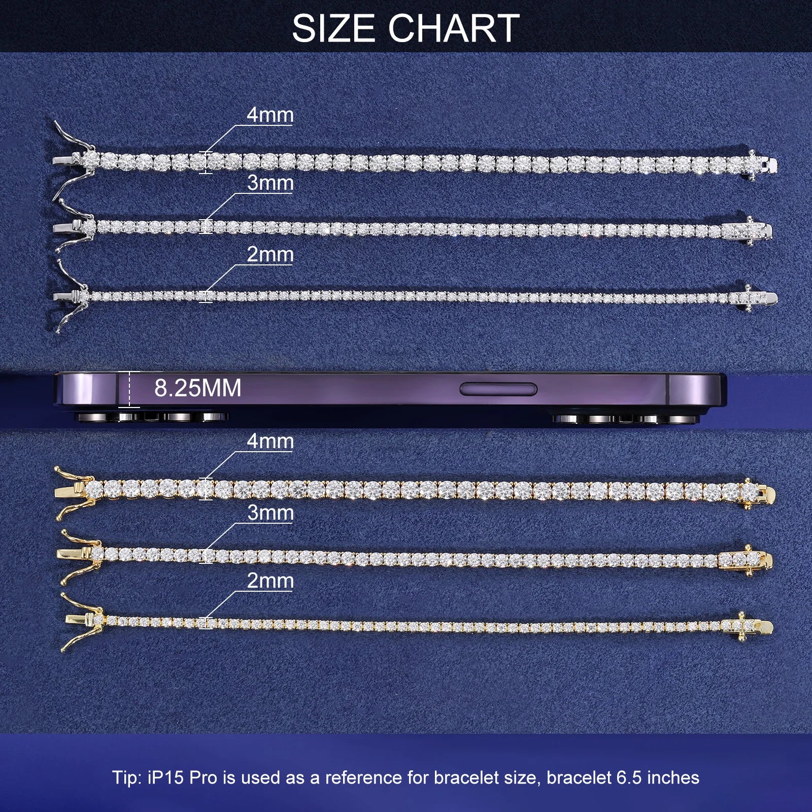 Solid 316L Stainless Steel D VVS1 Moissanite No Fading Tennis Chain and Bracelet