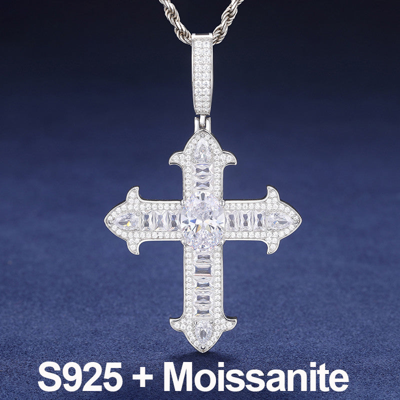 Arrow Cross | Genuine Moissanite Diamond 925 Centerstone Baguette Cross Pendant