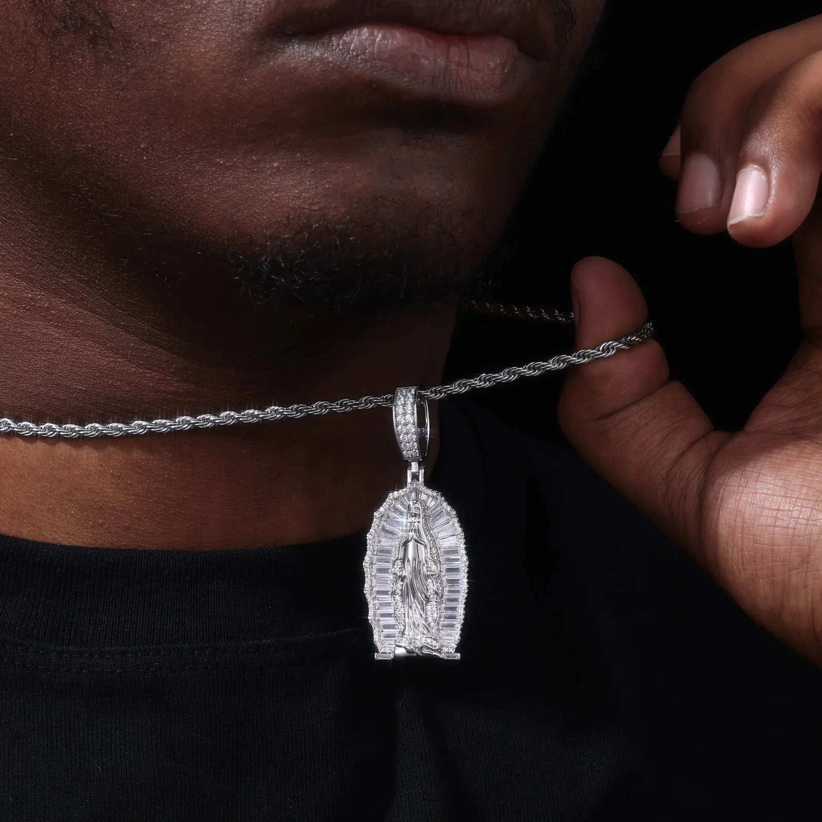 Mother Of Faith | Iced Blinged Out Moissanite Baguette Diamond 925 Virgin Mary Pendant