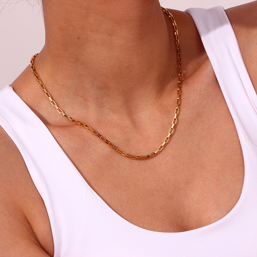 18k Gold Waterproof 3mm Long Box Link Stainless Steel Chain Necklace Bracelet Set