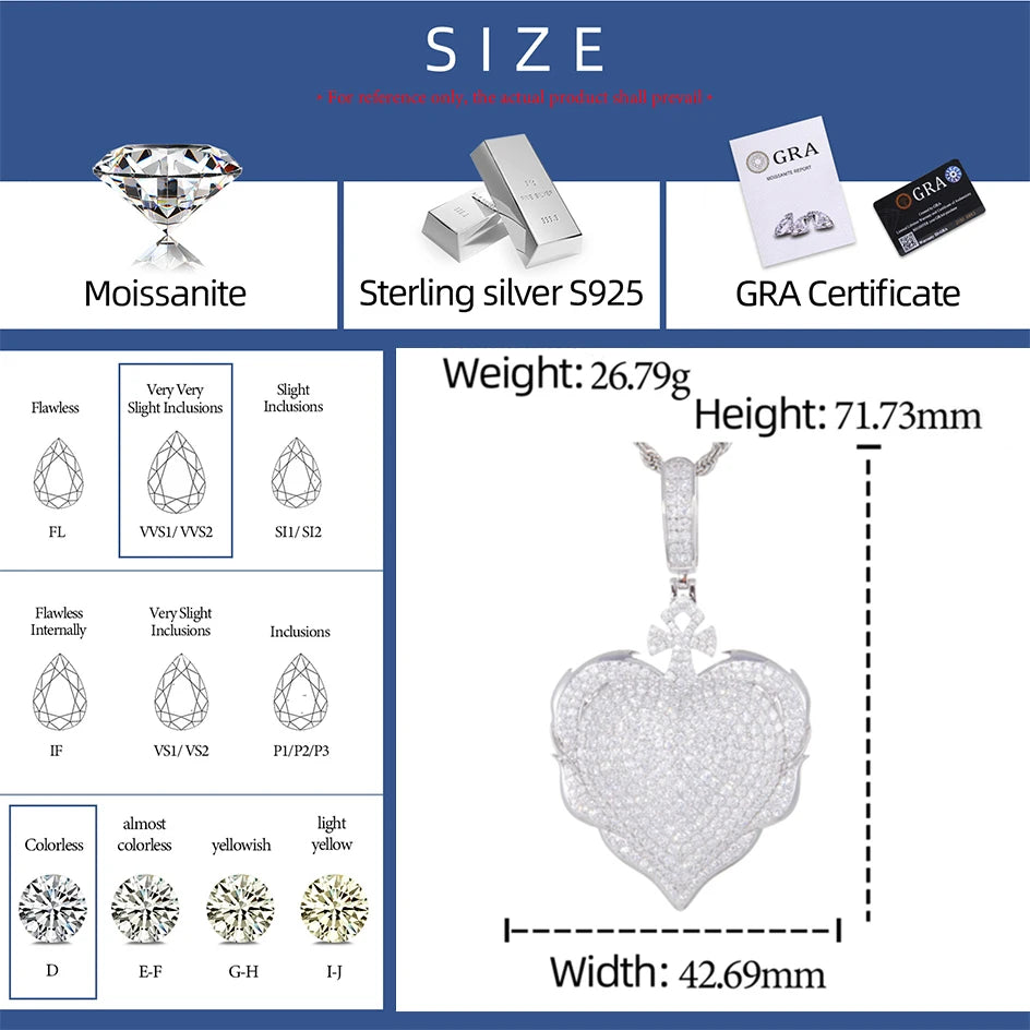 Protected Heart | VVS Moissanite Diamond 925 Silver Ankh Cross Heart Pendant Necklace