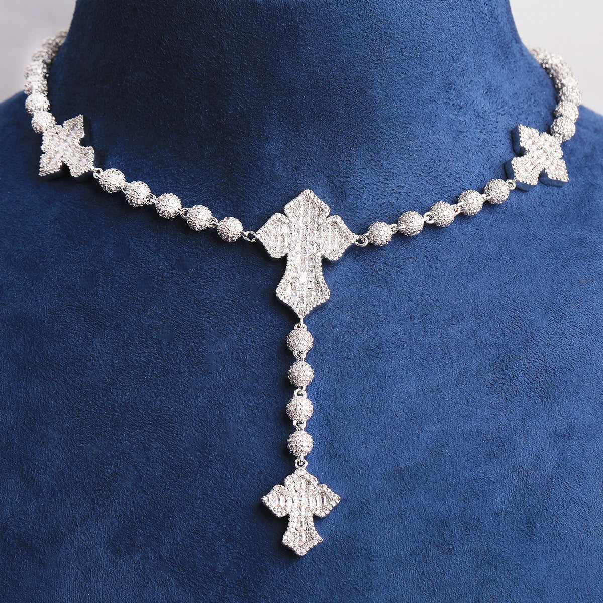 Iced Ball Cross | VVS Diamond CZ Baguette Prong Set Hip Hop Cross Chain Necklace