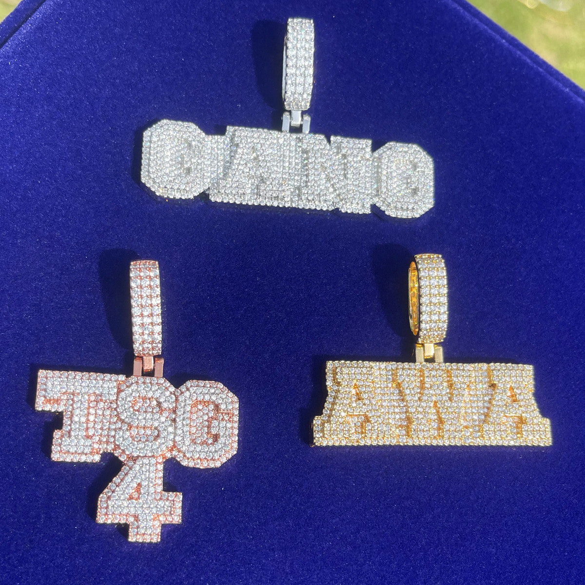 Pronged Diamond Drip | Cluster Stone Initial Iced Blinged Out Nameplate Pendant