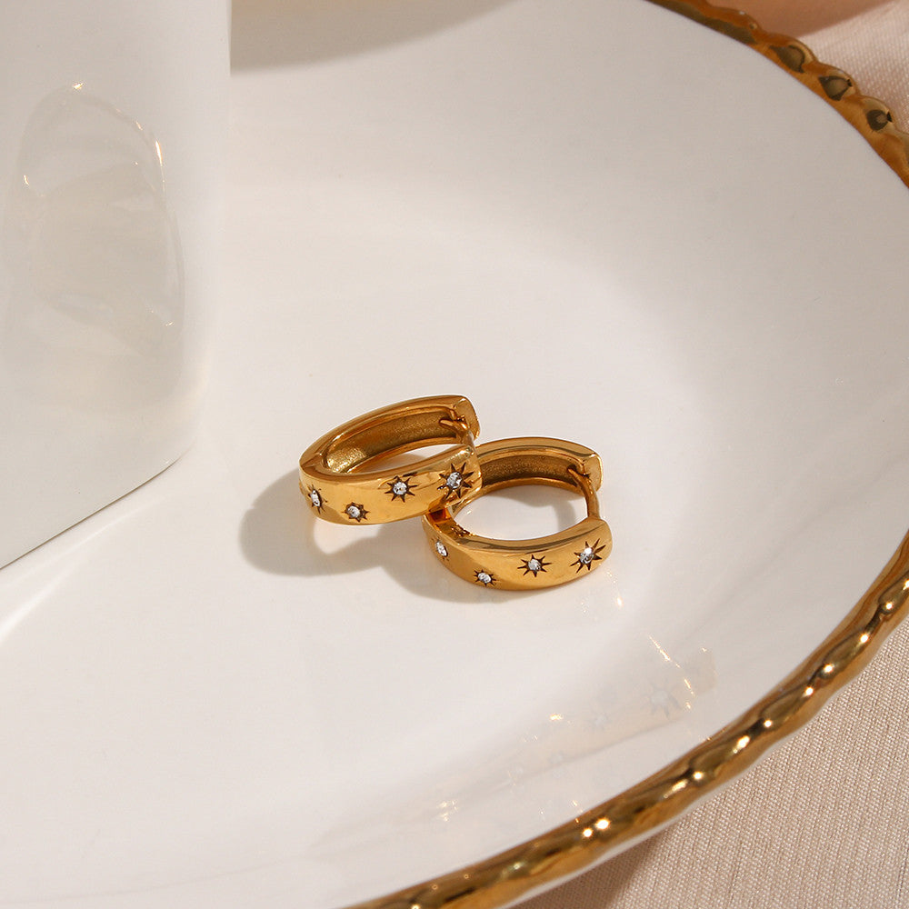 Women's Waterproof No Fade Stainless Steel Small Size Chunky Hoop Huggie Earrings