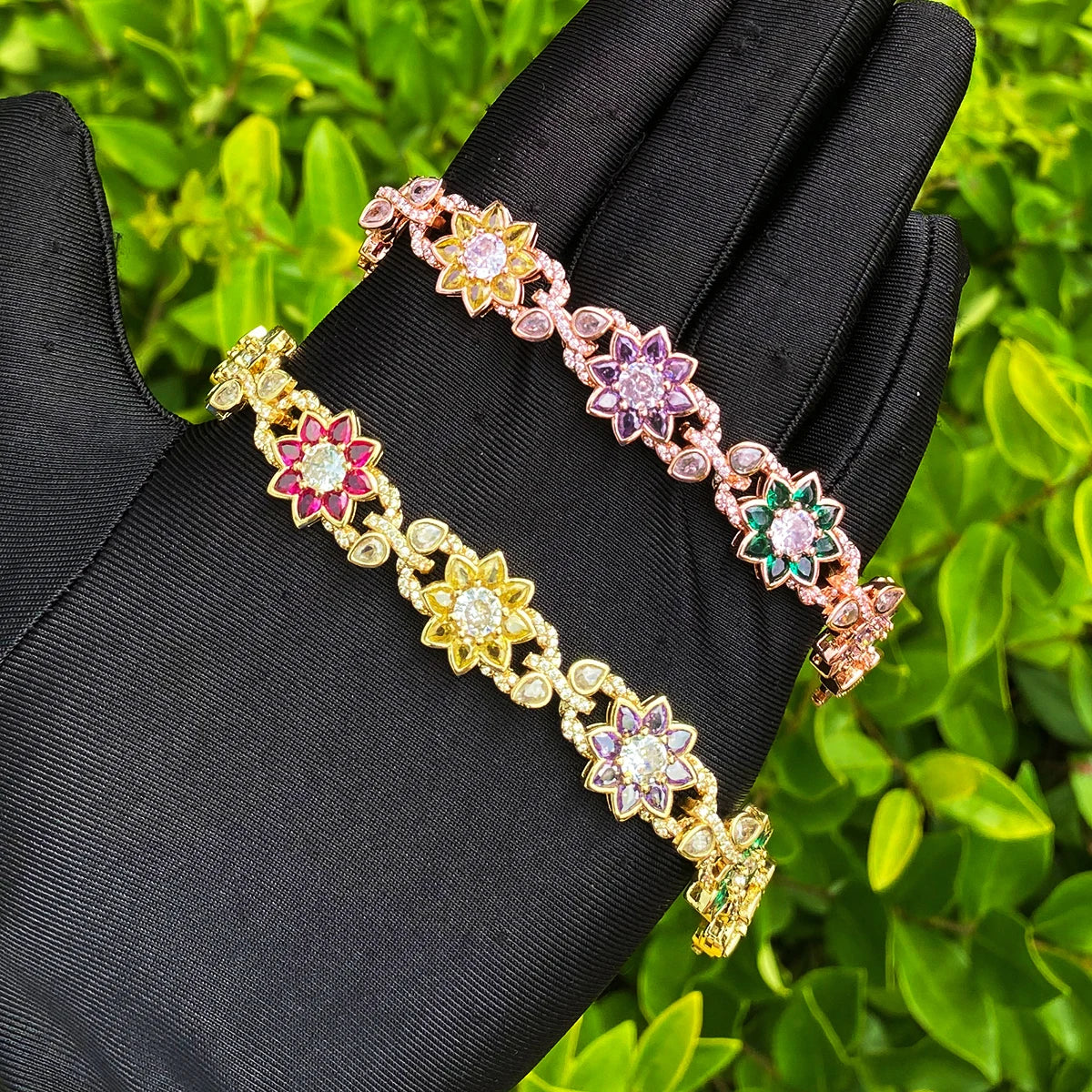 Flower Burst | VVS Diamond CZ 5AA+ Colorful Iced Blinged Out Flower Link Bracelet