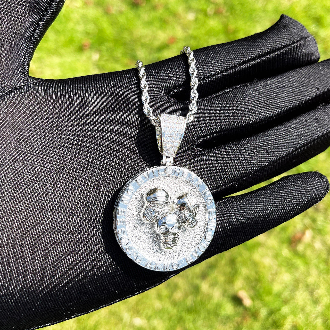 Abundance Skulls | See Here Speak No Evil Iced Hip Hop Pendant