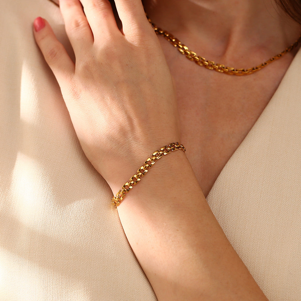 Ladies 18k Gold Stainless Steep Square Handmade Waterproof Chain Bracelet