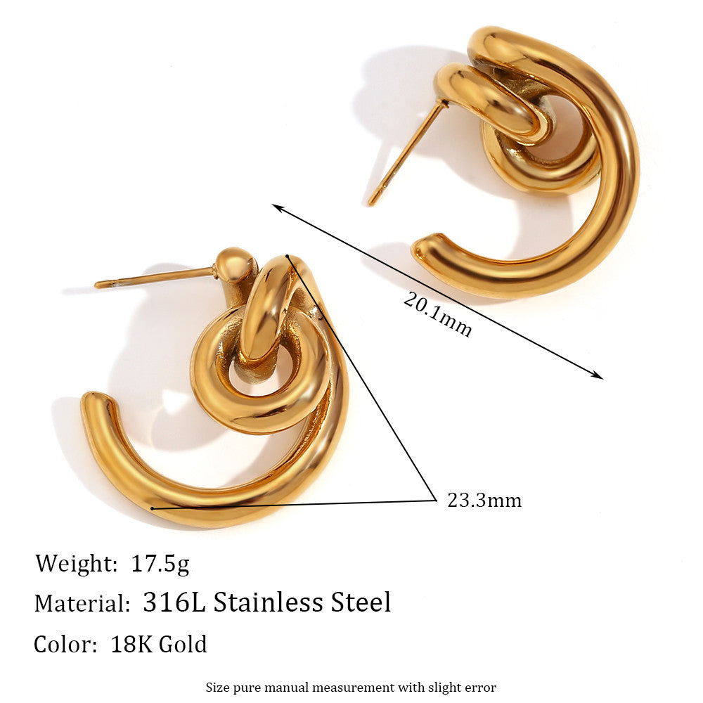 Women's 18k Gold Two Tone Silver Waterproof Stainless Steel Lock C-shaped Earrings