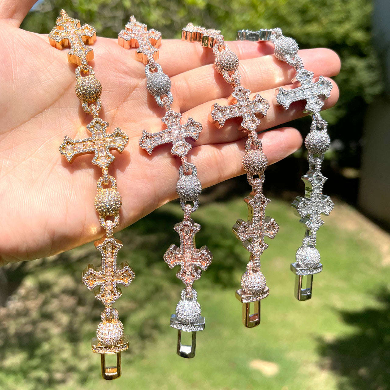 StoneCross  | Cross Ball Link Baguette VVS Diamond CZ Designer Hip Hop Bracelet