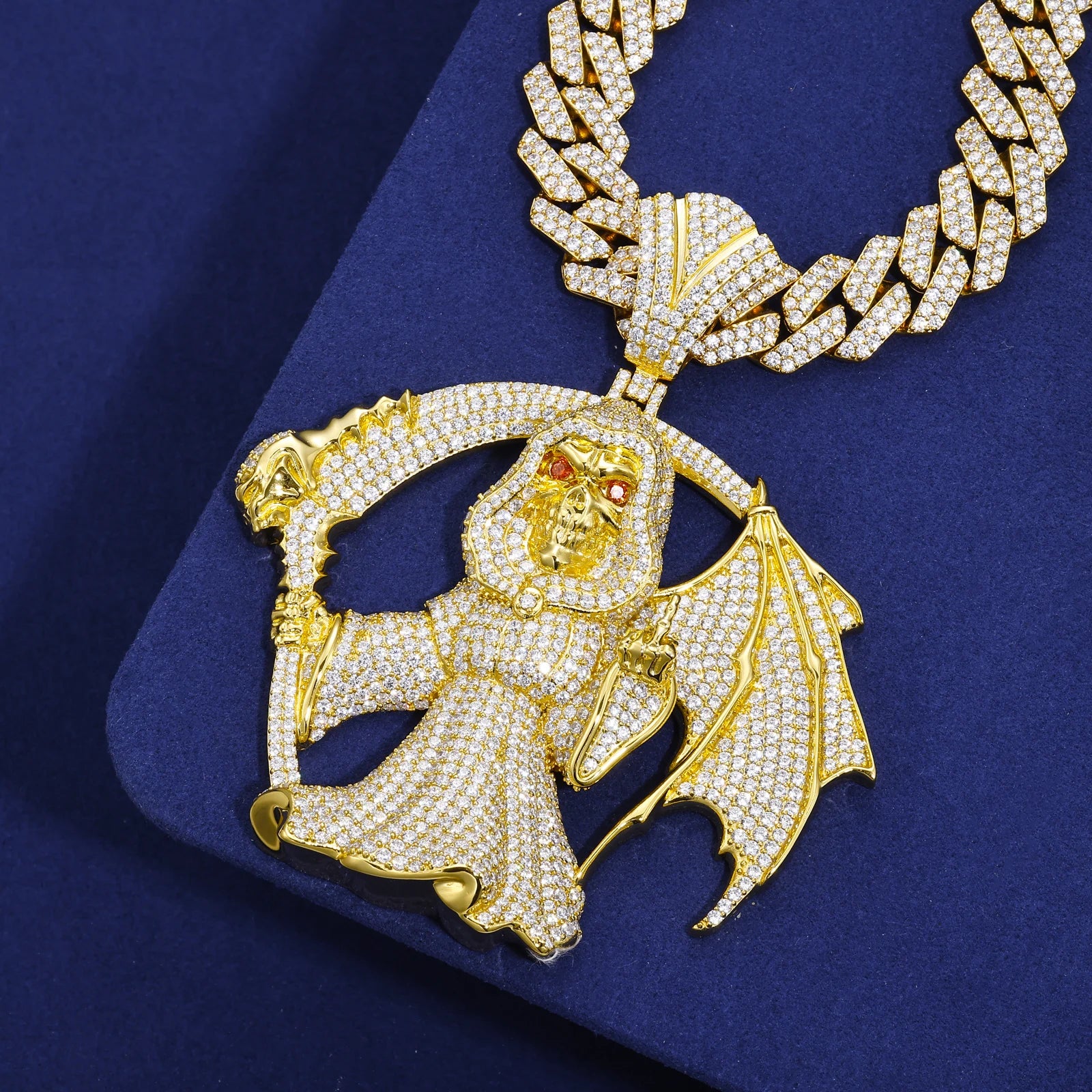 Middle Finger Reaper | Moissanite Diamond 925 Silver Hip Hop One Wing Scythe Grim Reaper Pendant