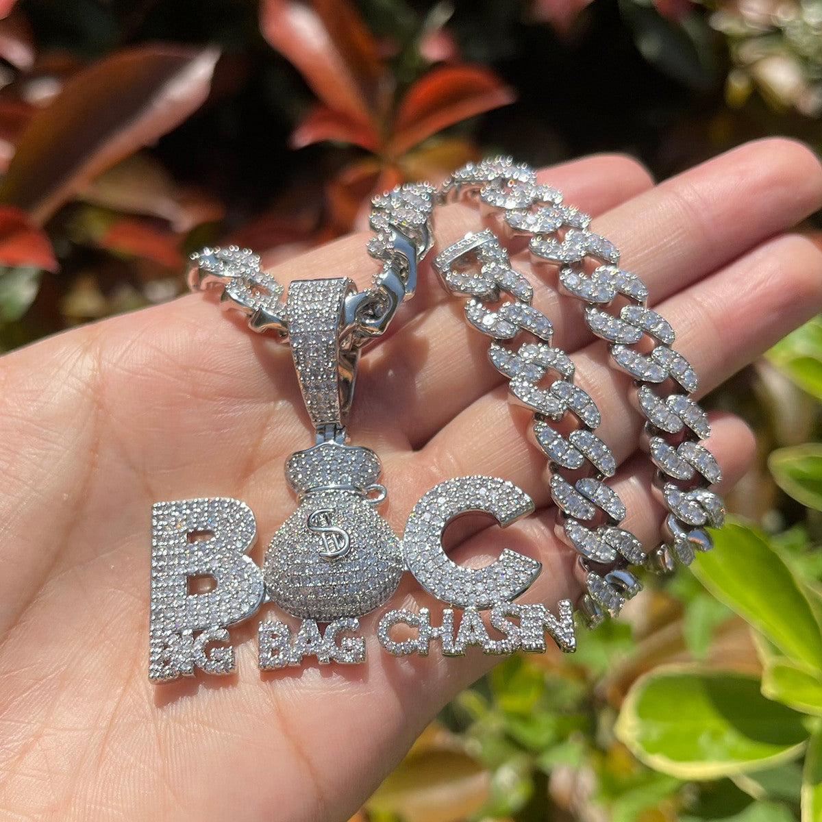 Big Bag Chasin | Iced Money Bag Blinged Out VVS Diamond CZ Hip Hop Pendant
