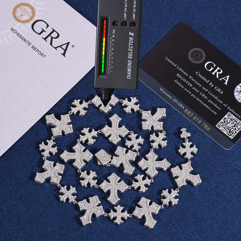 Crossed Link | Solid 925 Sterling Silver Moissanite Diamond Cross Link Hip Hop Chain