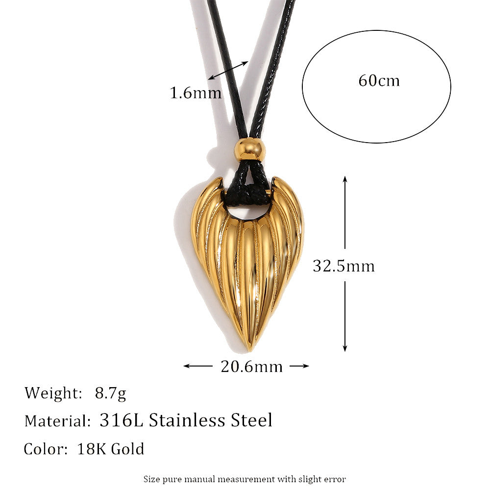 Waterproof Gold Stainless Steel Art Deco Love Heart Leather Rope Necklace