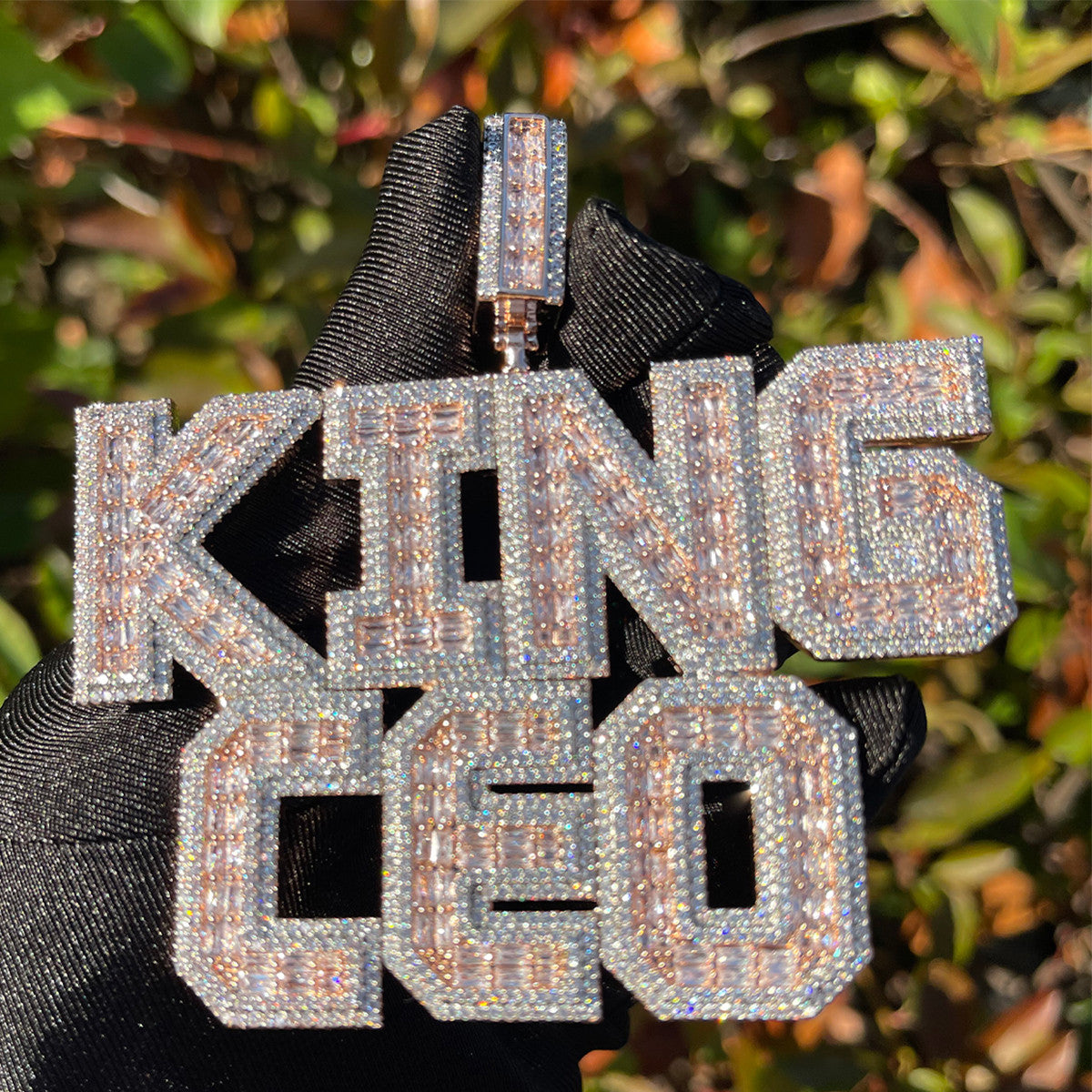 Baguette Bling Plate | Custom Iced Prong Set Stone Nameplate Pendant
