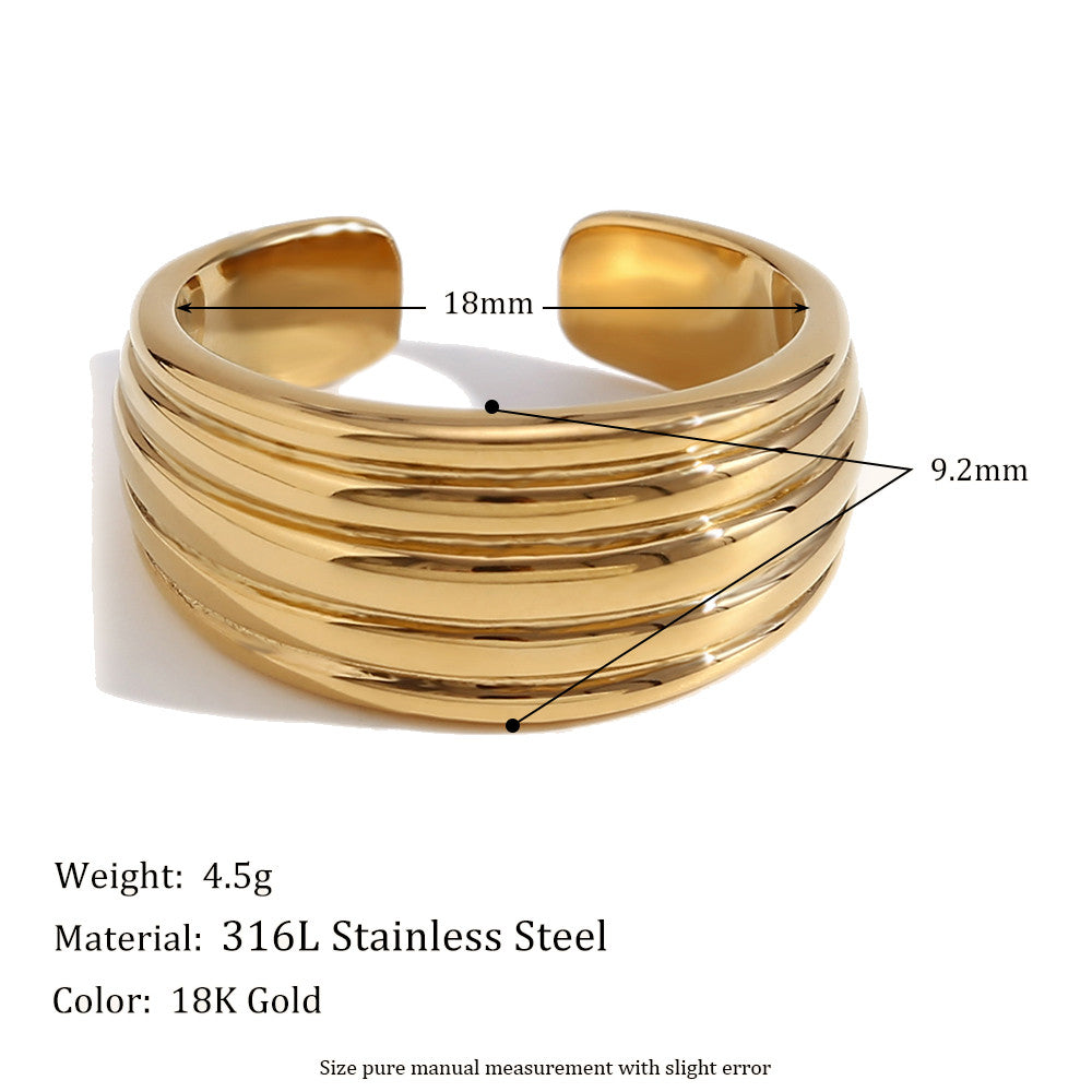Women's 18k Gold Waterproof Stainless Steel Opening Cocktail Ring