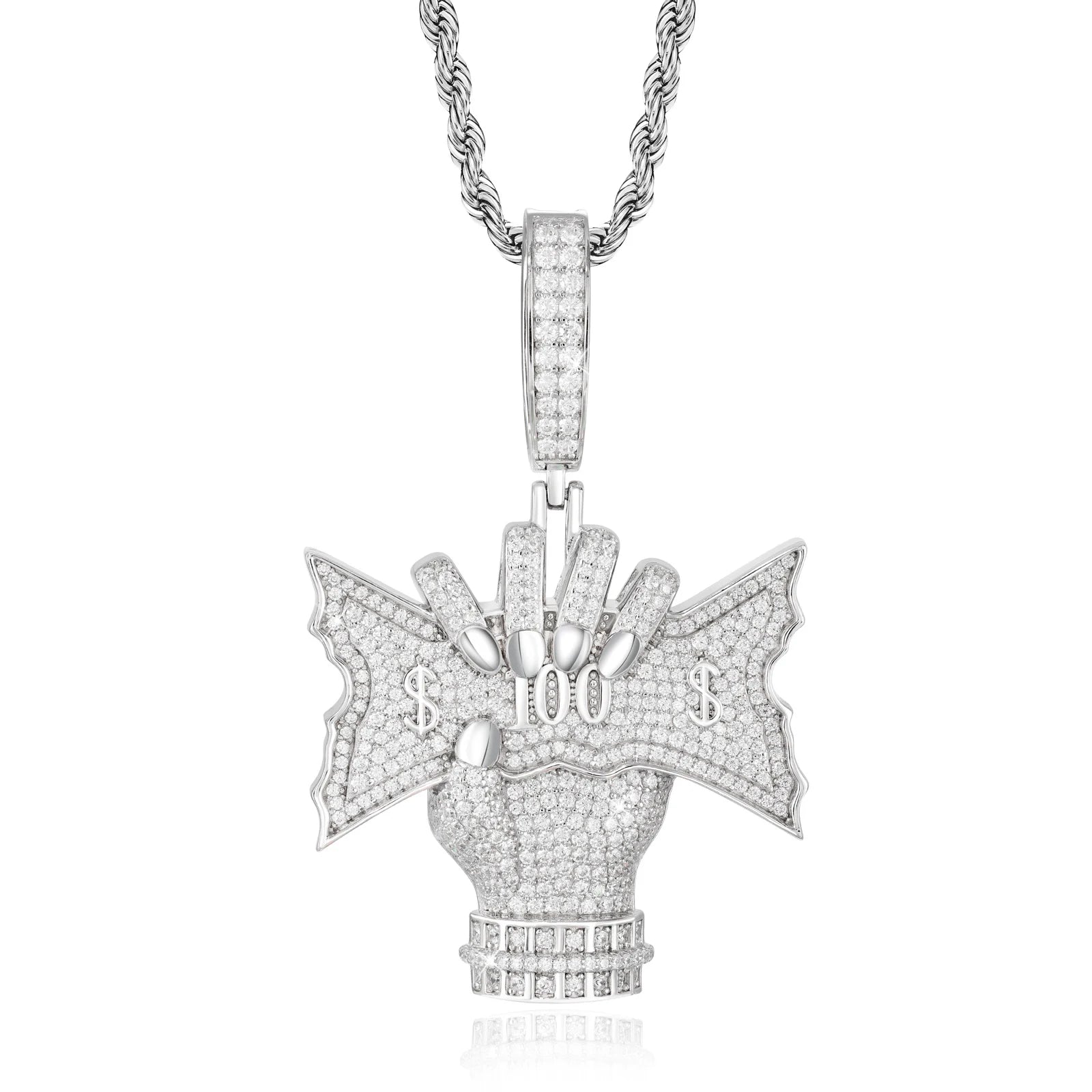 Cliched Money Fist | VVS Moissanite Diamond 925 Sterling Silver Blinged Out Money Hand Pendant