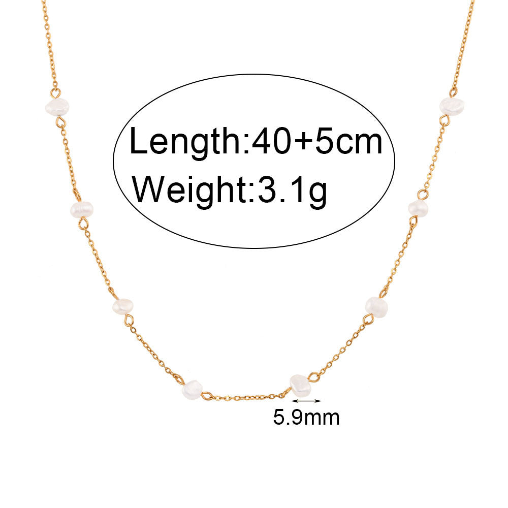 Ladies Anti-allergy 18k Gold Over Stainless Steel Freshwater Pearl Chain Necklace Bracelets Set