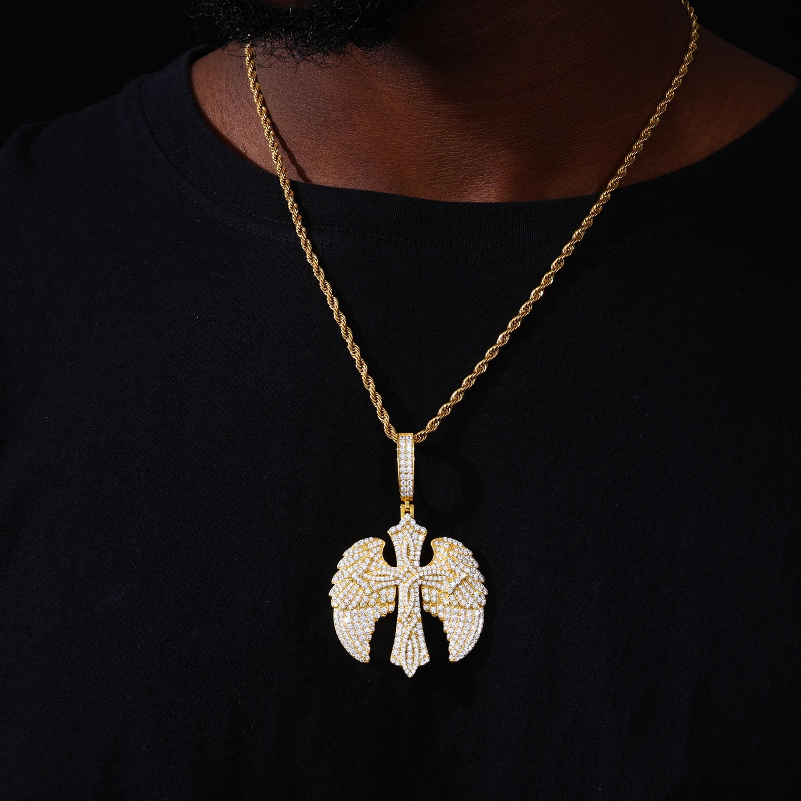 Wings Of Love | Iced Blinged Out 925 Sterling Silver Winged Cross Hip Hop Moissanite Pendant