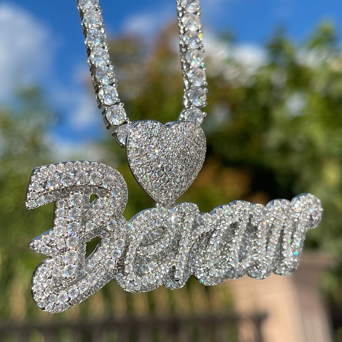 Majestic Heart | Cluster Stone VVS Diamond Ice Custom Made Name Necklace
