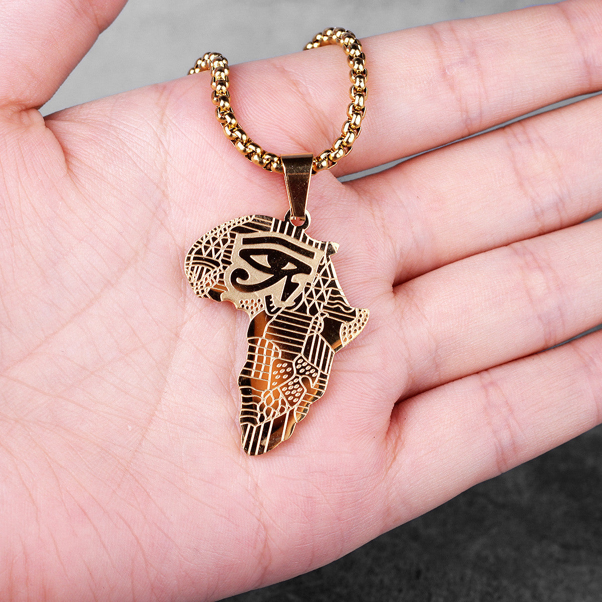 Mother Land | 14k Gold Over 316L No Fade Stainless Steel Africa Eye of Ra Hip Hop Pendant