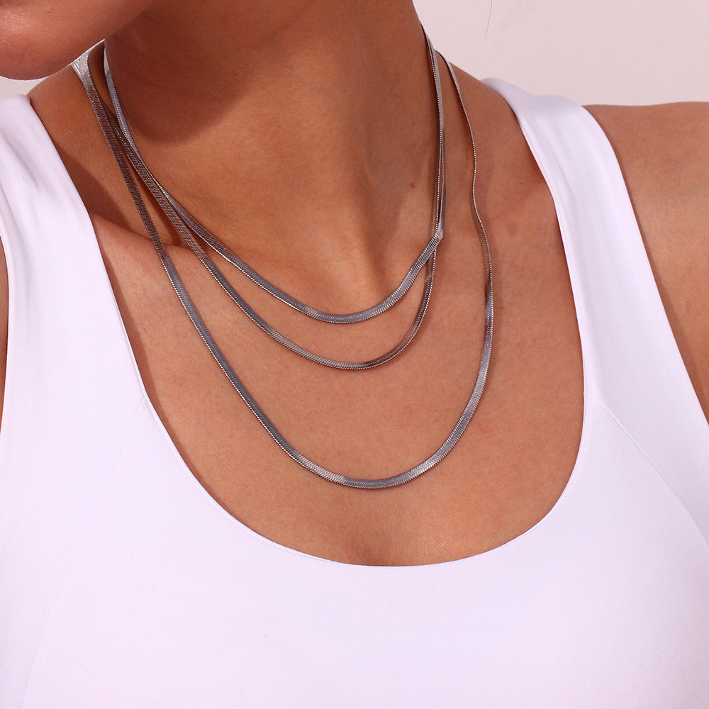 18k Gold Stainless Steel 3mm Herringbone Hip Hop Chain Necklace