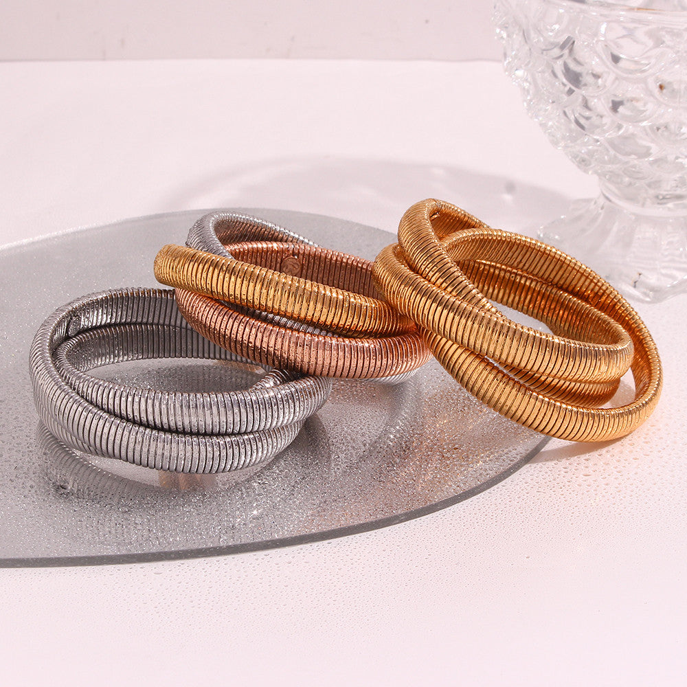 18k Gold Silver Waterproof Stainless Steel Mixed 3 Layers Wrapped Bangle Bracelets