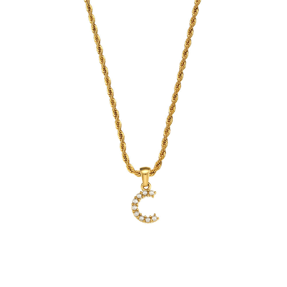 18k Gold No Fade Stainless Steel PVD Tarnish Free Elegant Pearl Letter Necklace