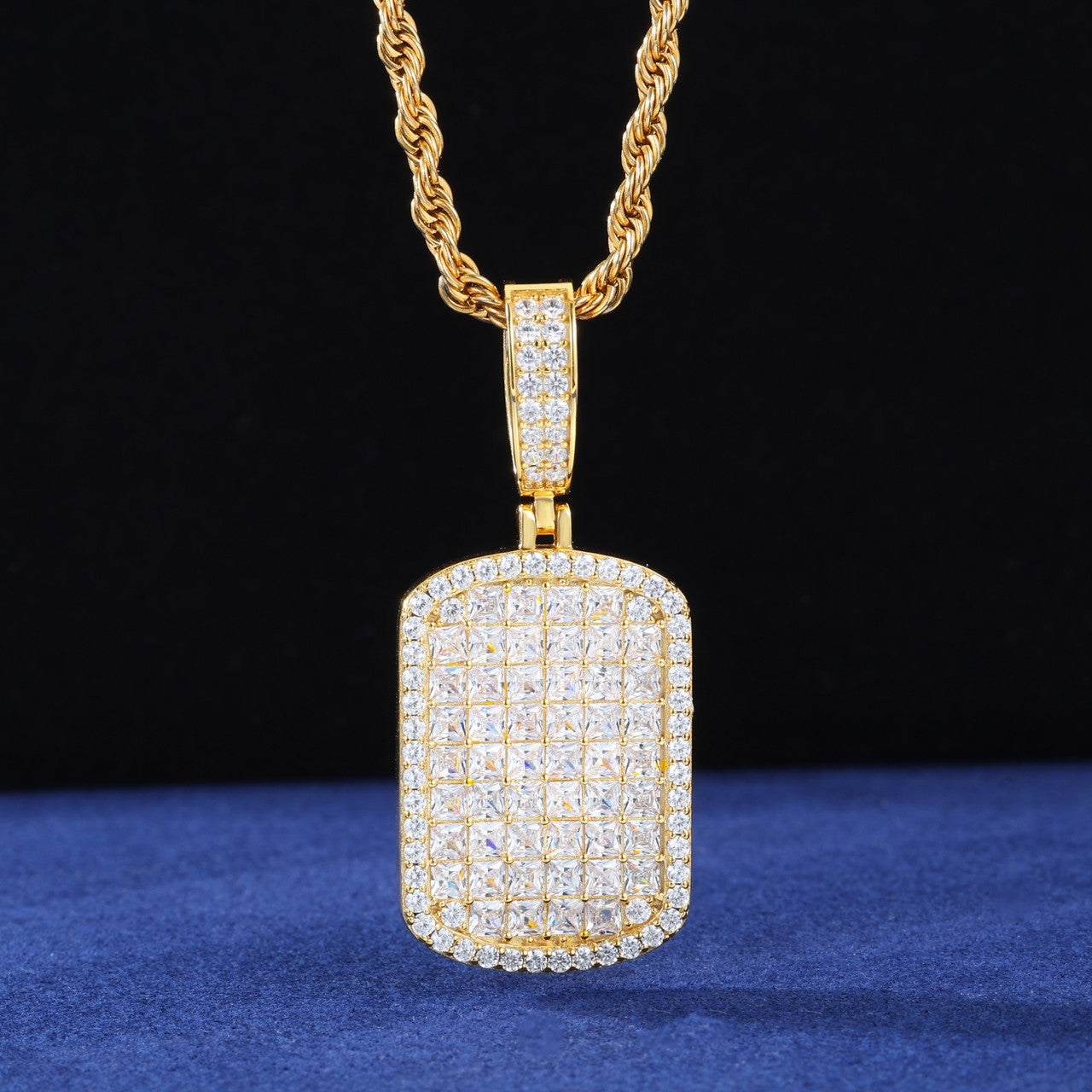 The Grid | Full Iced Blinged Out Princess Cut Solid Silver Moissanite Diamond Dog Tag Pendant